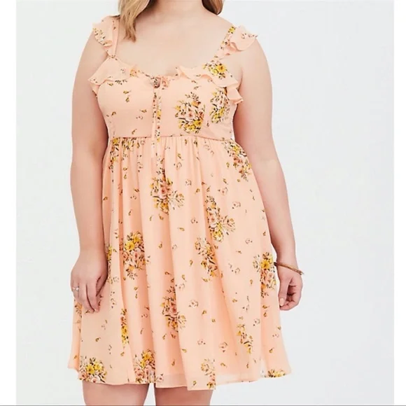 torrid | Dresses | Torrid Womens Peach Floral Chiffon Skater Dress Size 2 |  Poshmark